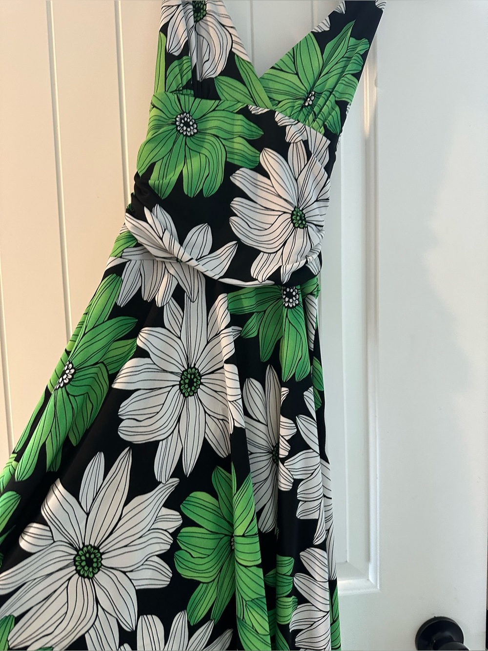My Michelle Black Dress with Green & White Floral Print